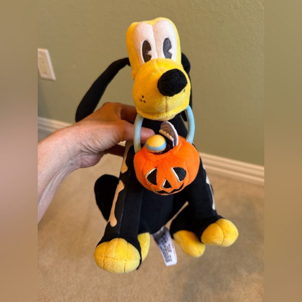 Disney Pluto Halloween Skeleton Plush with Pumpkin Treat Bucket